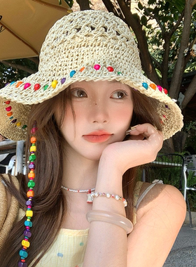 夏季草编大檐防晒渔夫帽女海边