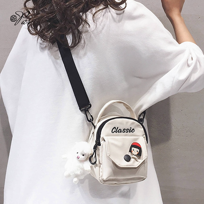 字母帆布迷你斜挎手机包单肩包