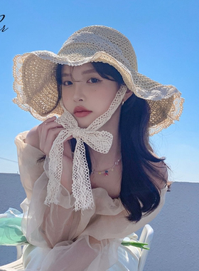 草帽系带草编帽女夏遮阳帽