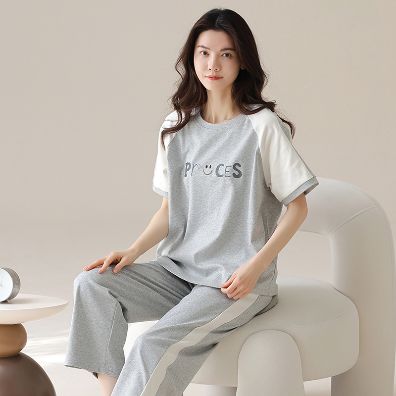 新款睡衣女夏款短袖纯棉套装