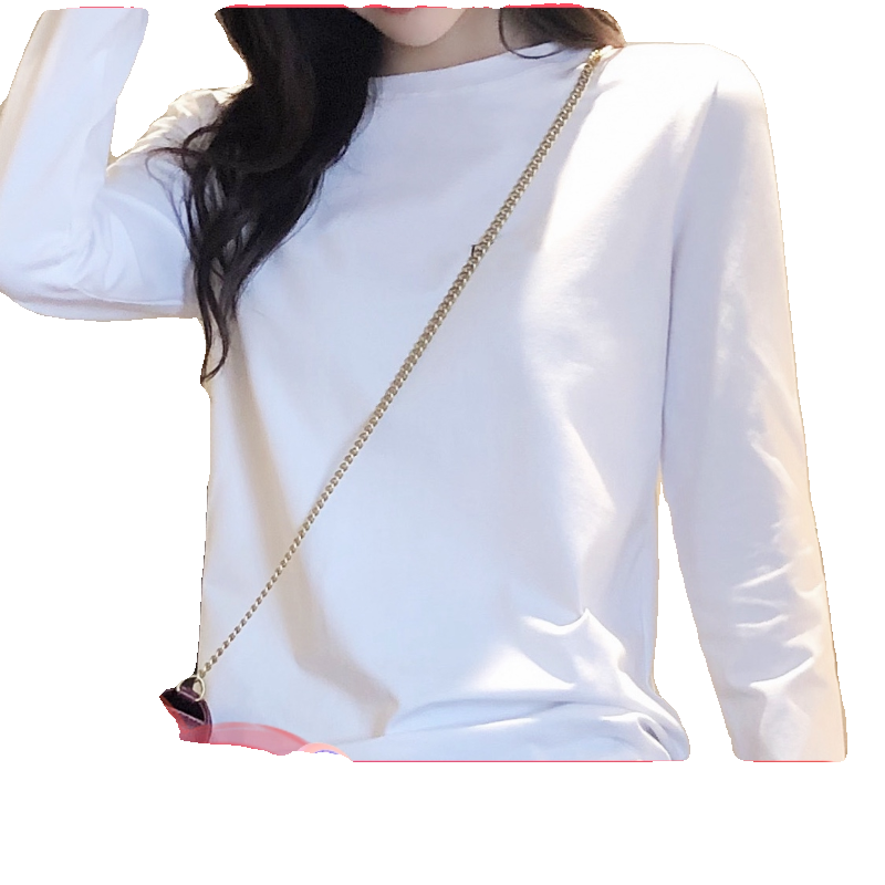 2026春季白色t恤女长袖纯色圆领大码纯棉修身显瘦加厚加绒打底衫