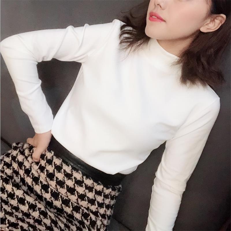 半高领加厚修身打底衫t恤女秋冬