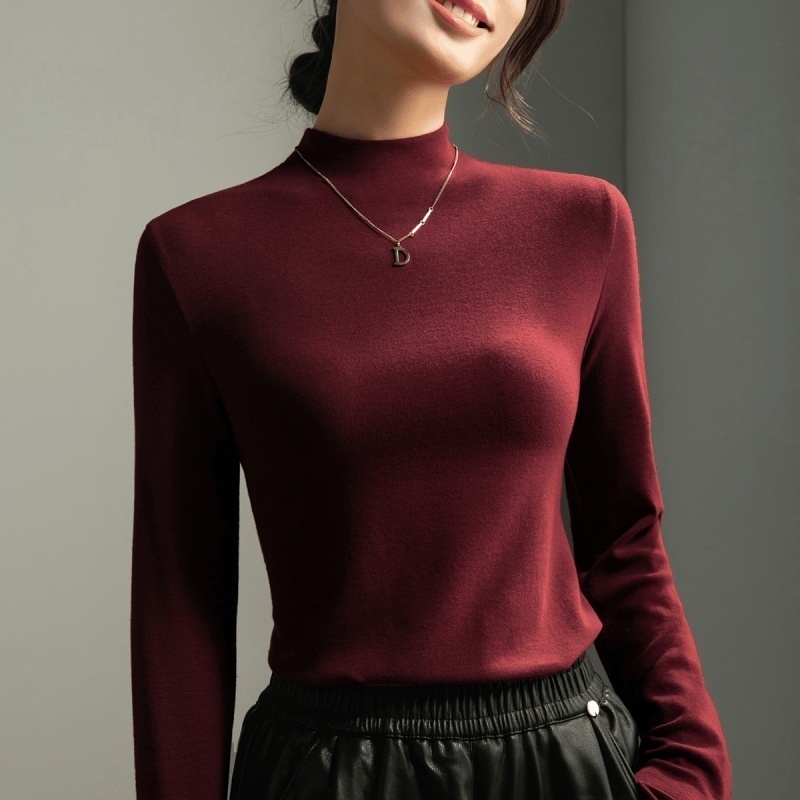 半高领双面德绒打底衫女t恤长袖