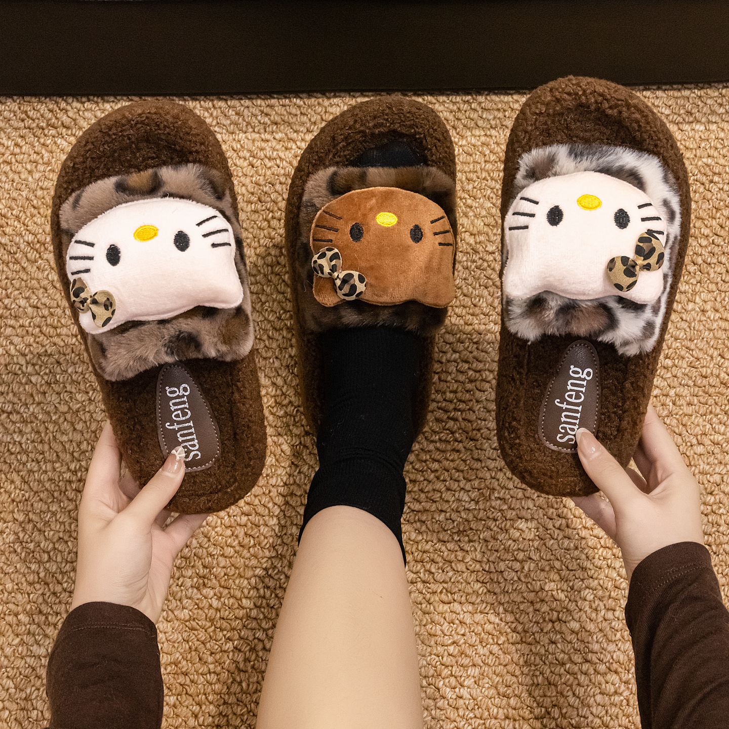 森派罗网红可爱卡通ins毛毛拖鞋少女外穿时尚百搭厚底一字拖潮鞋