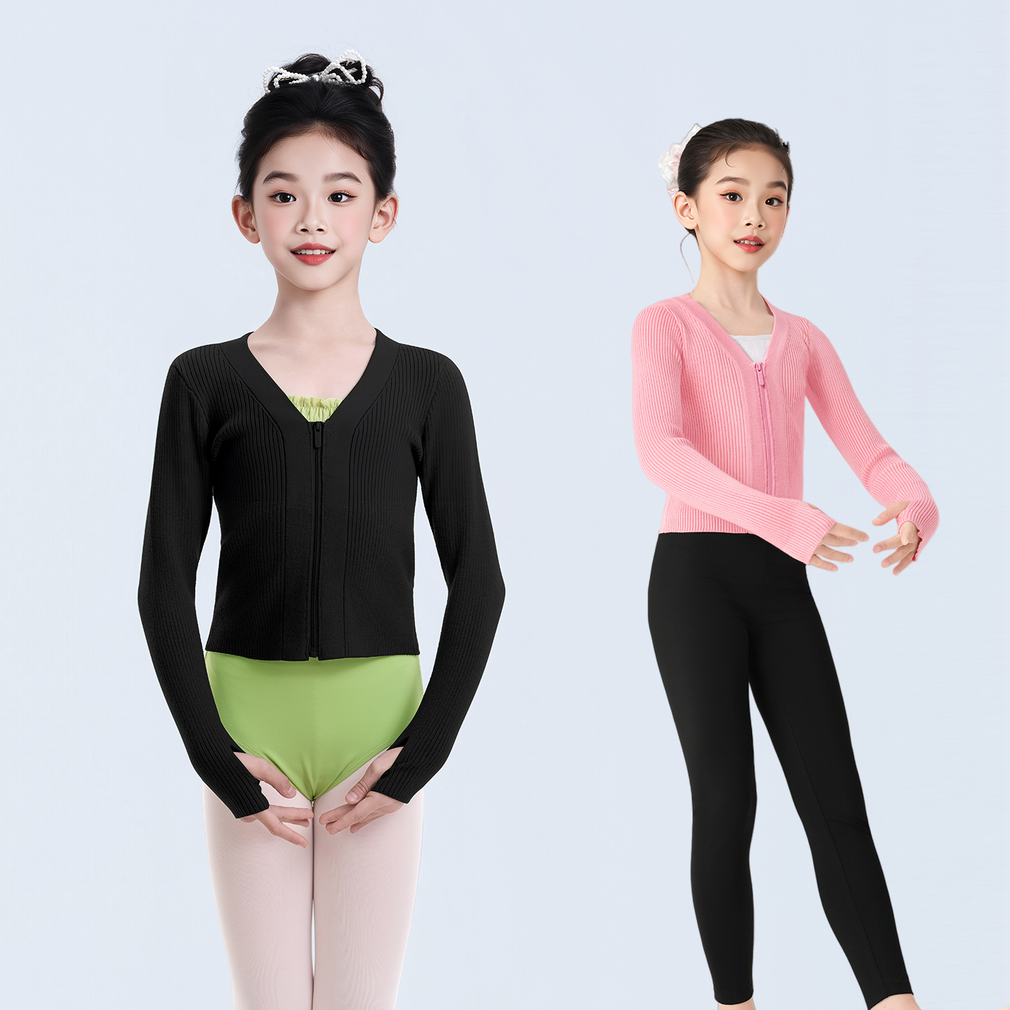 儿童拉链舞蹈毛衣女童练功服上衣