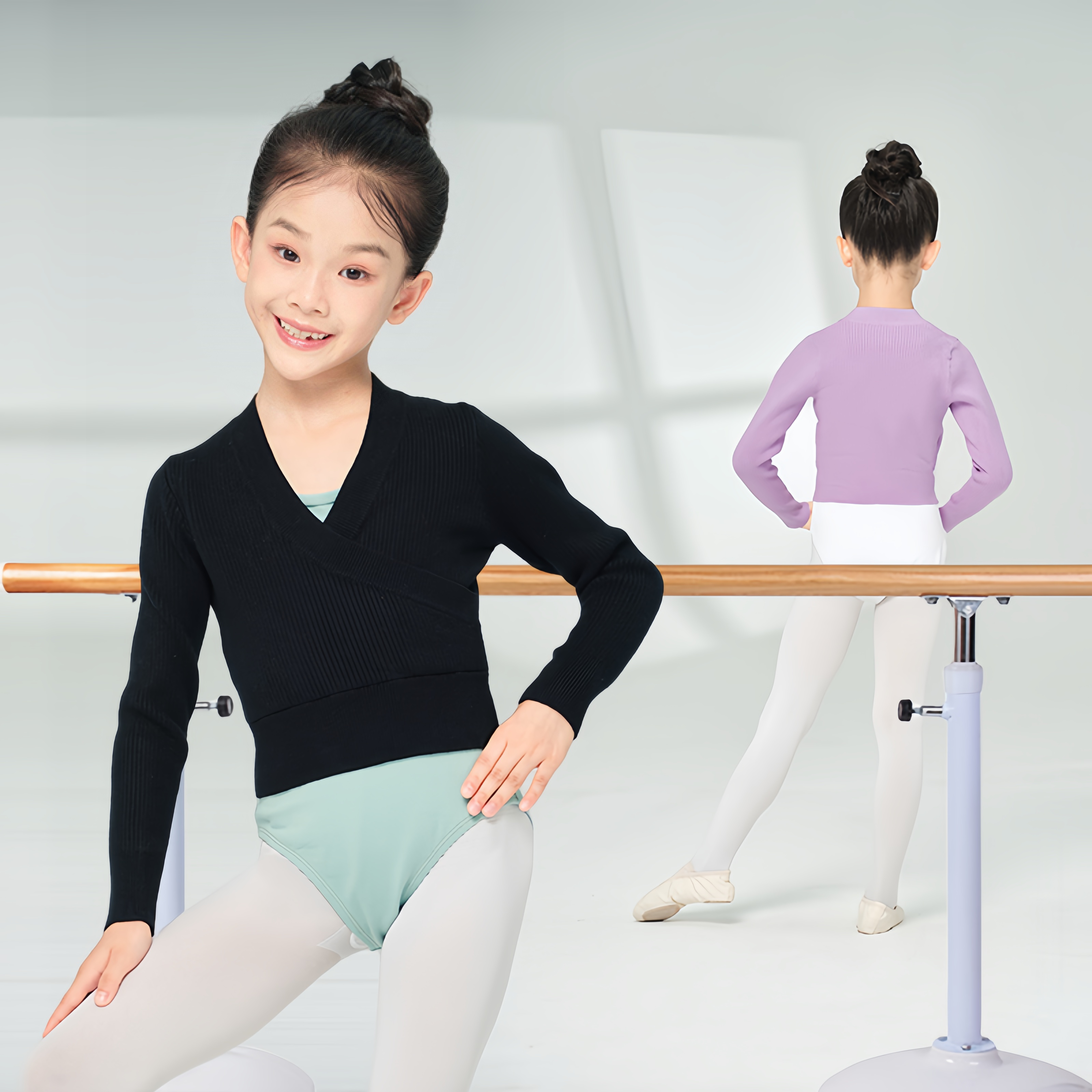 儿童舞蹈毛衣黑色套头披肩小外套