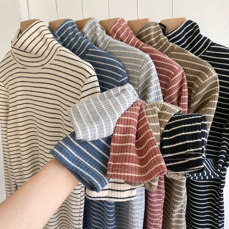 条纹洋气内搭长袖t恤女士打底衫