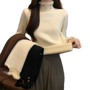 加绒毛衣女保暖加厚一体绒内搭半高领打底衫秋冬高级感超好看上衣