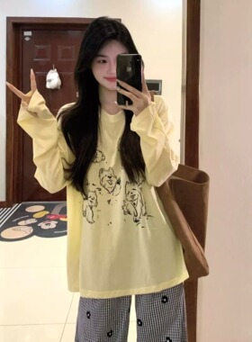 奶黄色多巴胺印花微透薄款防晒罩衫长袖t恤女夏日ootd穿搭上衣服