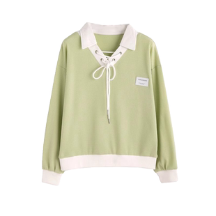加绒加厚卫衣女秋冬季新款宽松oversize小个子短款撞色Polo领上衣