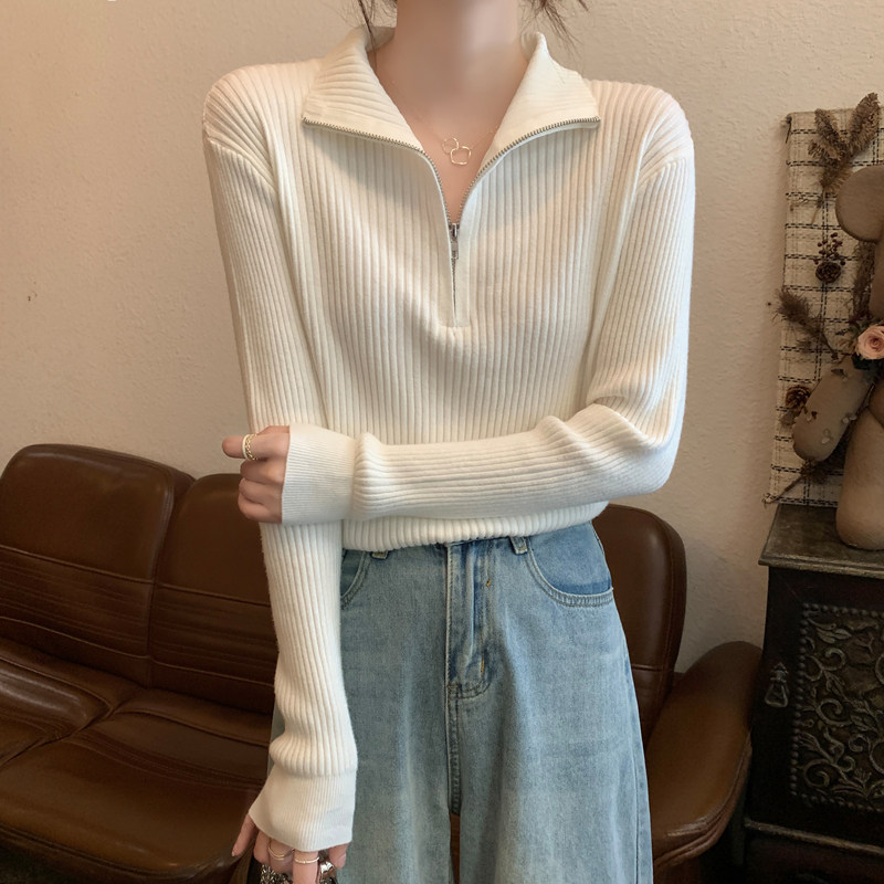 秋冬新款立领长袖打底针织衫上衣可外穿洋气高级感拉链毛衣女内搭