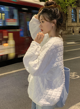 圆领卫衣女秋冬韩版百搭宽松bf慵懒风春秋薄款设计感小众白色上衣