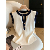 老钱风复古撞色针织衫 上衣 外穿设计感宽松显瘦无袖 背心女夏季 薄款