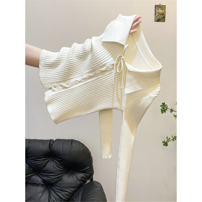 秋冬季Polo领修身短款长袖打底针织衫上衣小个子设计感毛衣女内搭