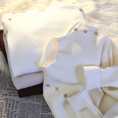 高级感可外穿毛衣女秋冬半高领加厚一体绒内搭长袖打底针织衫上衣