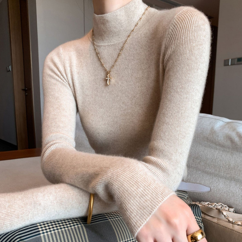 中领毛衣女士洋气打底衫秋冬季半高领修身紧身内搭长袖针织衫上衣