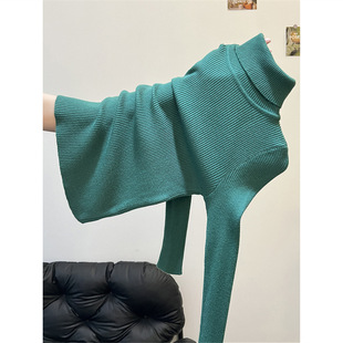 上衣高级感墨绿色毛衣女 打底针织衫 秋冬内搭保暖高领修身 紧身长袖