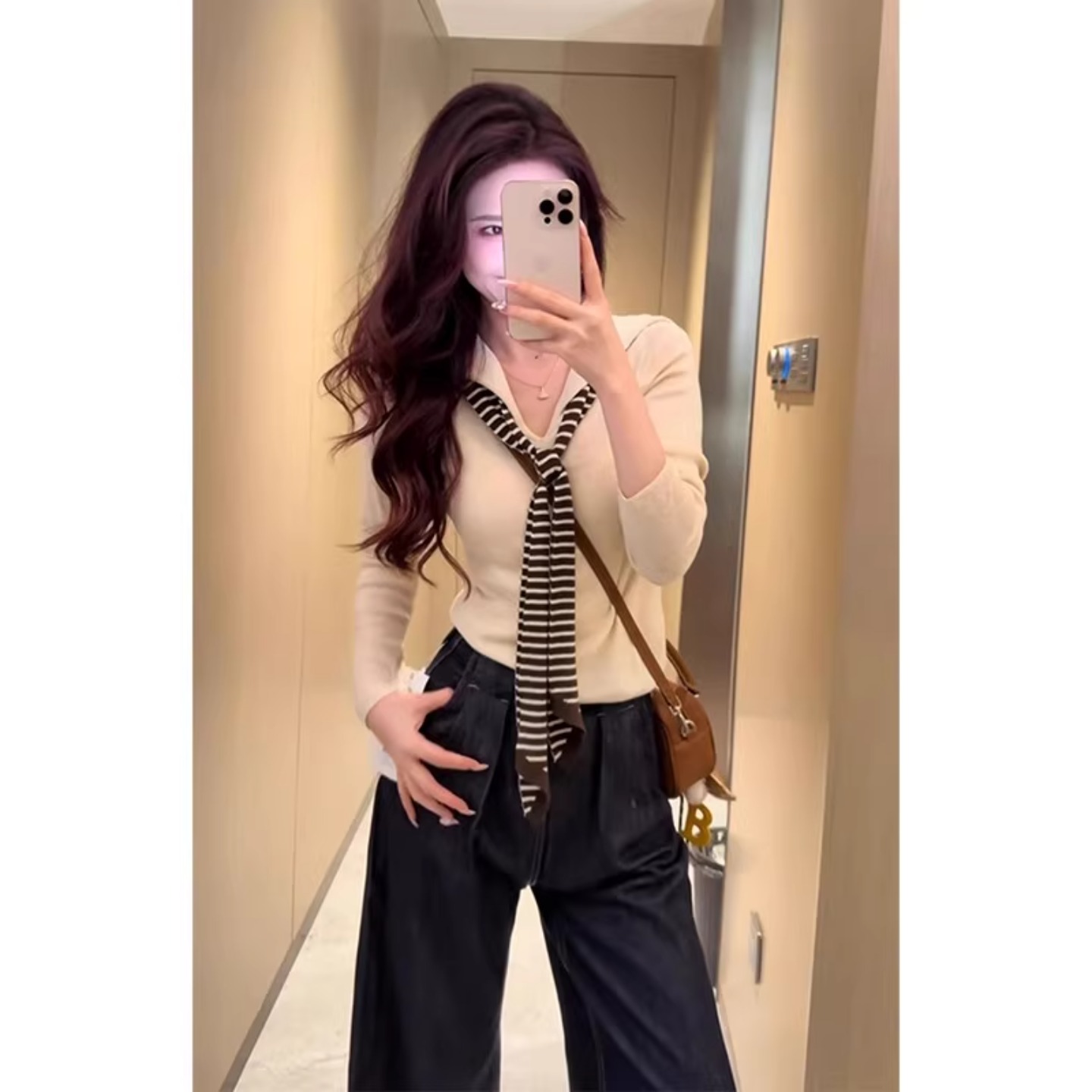 韩系假两件披肩针织衫上衣秋冬海军领小众设计感长袖毛衣女打底衫