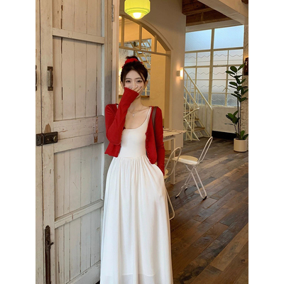 防晒针织开衫外套薄款女吊带裙外搭罩衫夏季披肩红色气质缕空坎肩