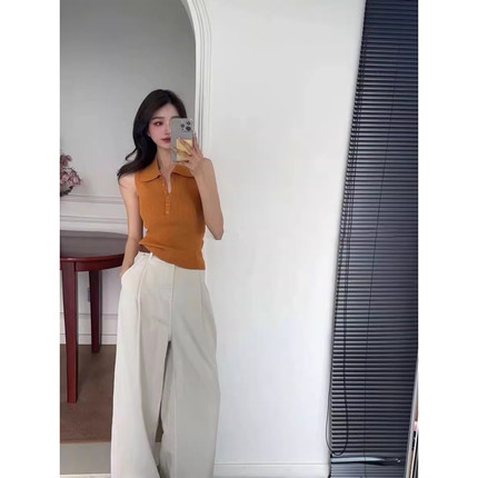设计感法式别致Polo领无袖针织衫女夏季修身显瘦外穿短款背心上衣