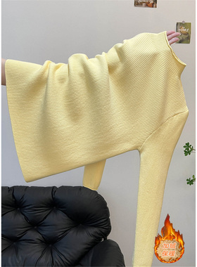 秋冬韩系半高领黄色针织衫女加厚加绒保暖内搭上衣高级感外穿毛衣