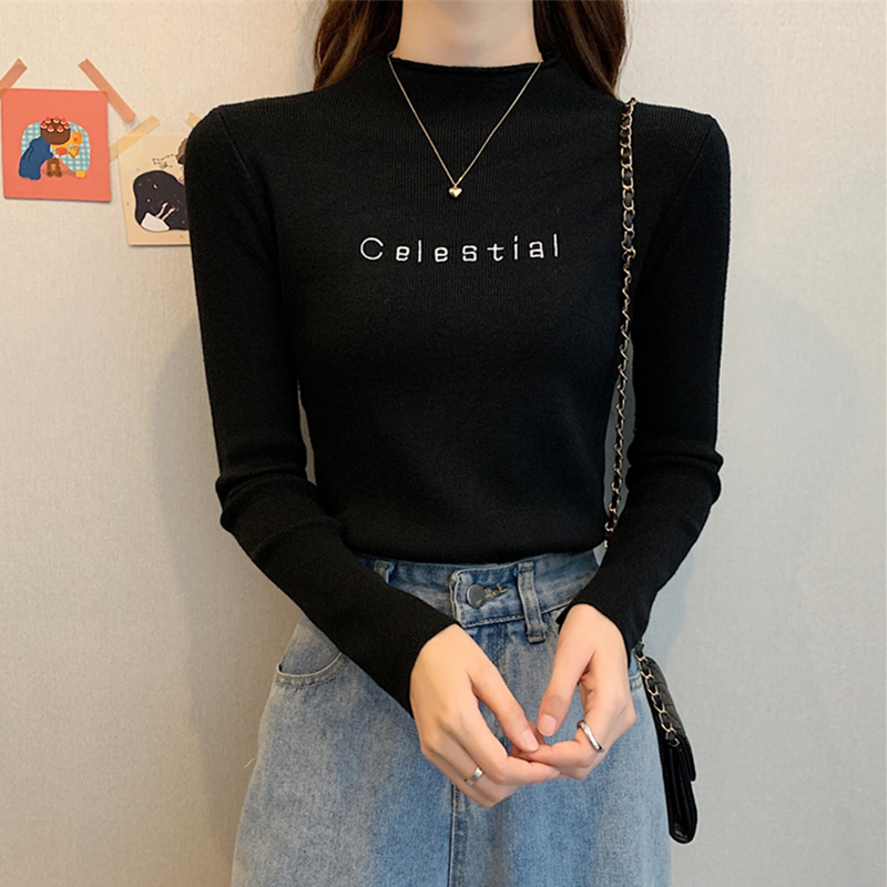 半高领内搭毛衣女秋冬新款修身紧身长袖针织衫中领黑色打底衫上衣
