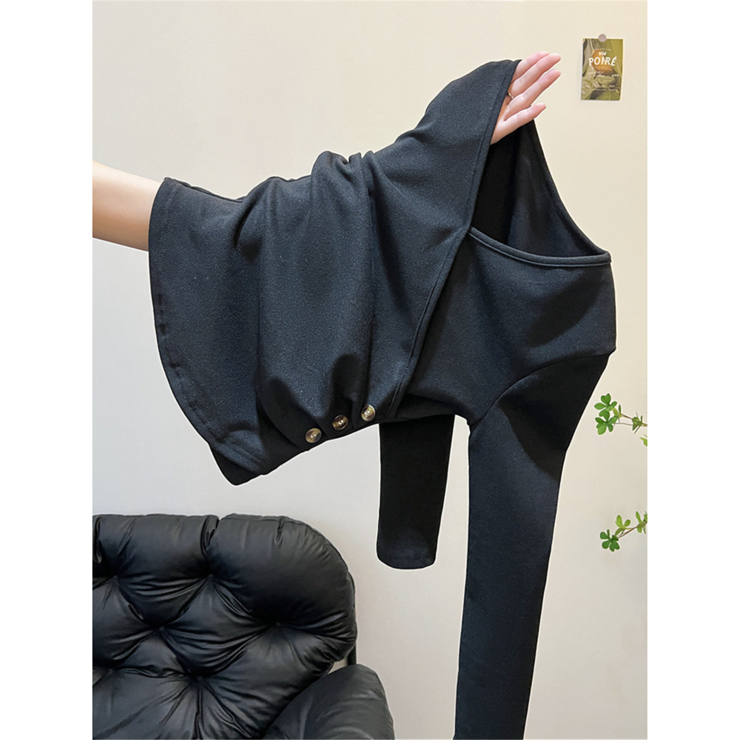 秋冬v领修身显瘦黑色t恤女长袖设计感纽扣保暖内搭德绒打底衫上衣