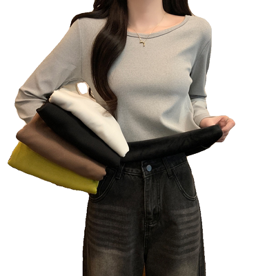 加绒加厚长袖t恤女冬保暖打底衫