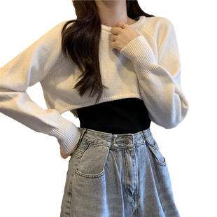 设计感小众外搭叠穿罩衫毛衣女春秋冬短款内搭长袖打底针织衫上衣