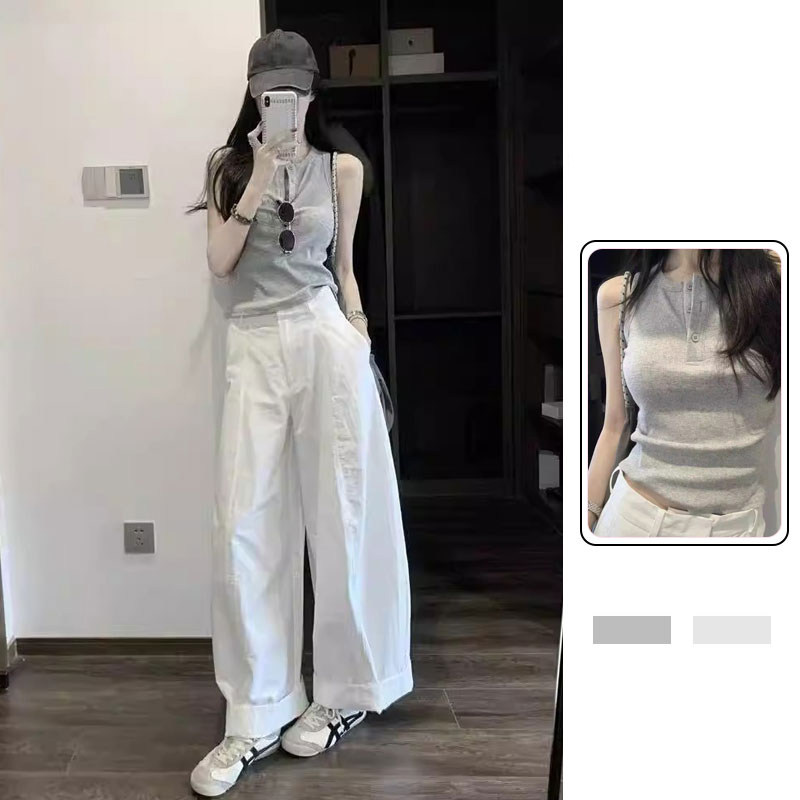 高级感灰色辣妹工字无袖背心女夏外穿打底遮副乳运动内搭吊带上衣图片