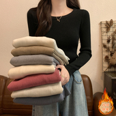 秋冬圆领修身 加厚加绒黑色毛衣女内搭 上衣2025新款 长袖 打底针织衫