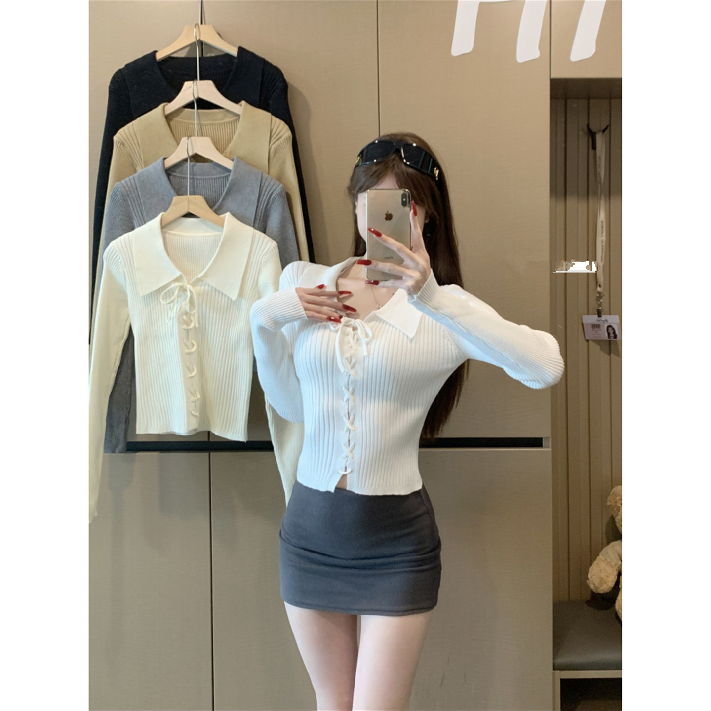 春秋冬Polo领修身短款长袖打底针织衫上衣高级感外穿小个子毛衣女,女装/女士精品,毛针织衫,淘宝优惠券,粉丝福利购,淘宝优惠卷