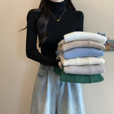 秋冬高领百搭修身显瘦长袖打底针织衫上衣冬季保暖内搭黑色毛衣女