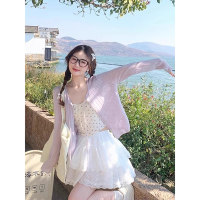 紫色防晒衣女夏季薄款冰丝针织开衫披肩外搭高级感配吊带裙子上衣