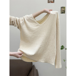 设计感别致v领针织衫 打底内搭毛衣女 上衣秋冬韩系超好看宽松长袖