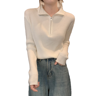 秋冬季2025新款内搭长袖打底针织衫上衣设计感小众拉链高领毛衣女