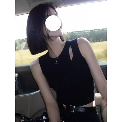 无袖黑色吊带背心女夏季外穿设计感小众镂空修身短款打底内搭上衣