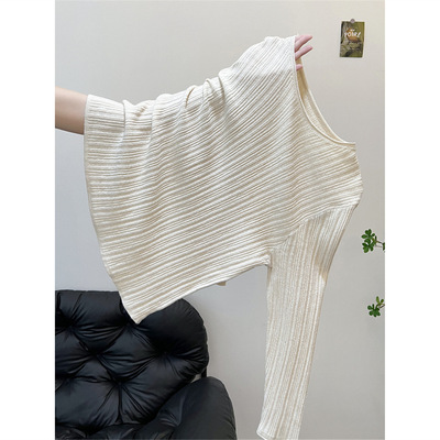 秋冬高级设计感可外穿宽松短款长袖打底针织衫上衣圆领内搭毛衣女