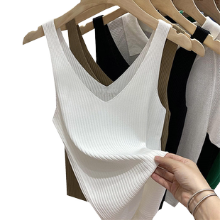 夏季v领打底内搭针织美背背心女法式外穿甜辣短款无袖t恤吊带上衣