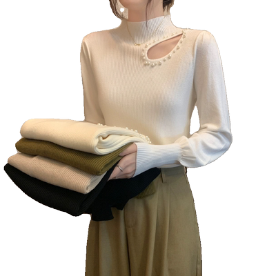 半高领内搭镂空毛衣女长袖打底衫