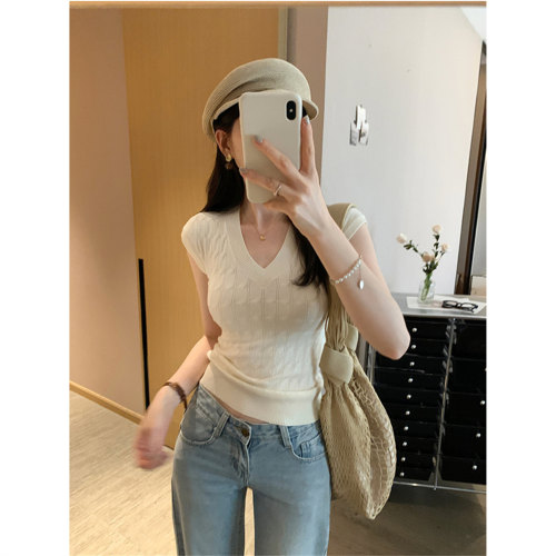 独特坎肩无袖针织衫背心女夏外穿内搭设计感修身miu系v领麻花上衣