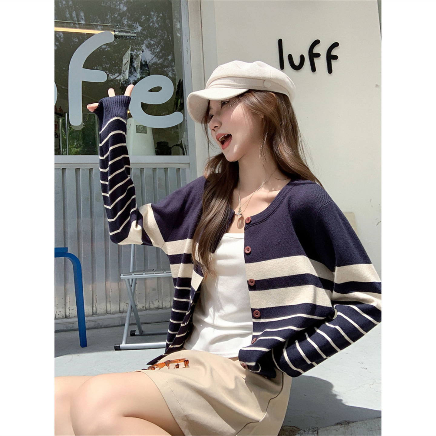 韩系撞色条纹针织开衫女2025秋冬新款宽松显瘦休闲风毛衣外套上衣