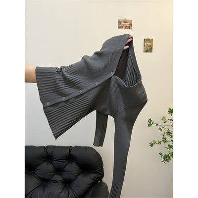 秋冬季法式气质高级感灰色长袖针织开衫上衣v领内搭毛衣女打底衫