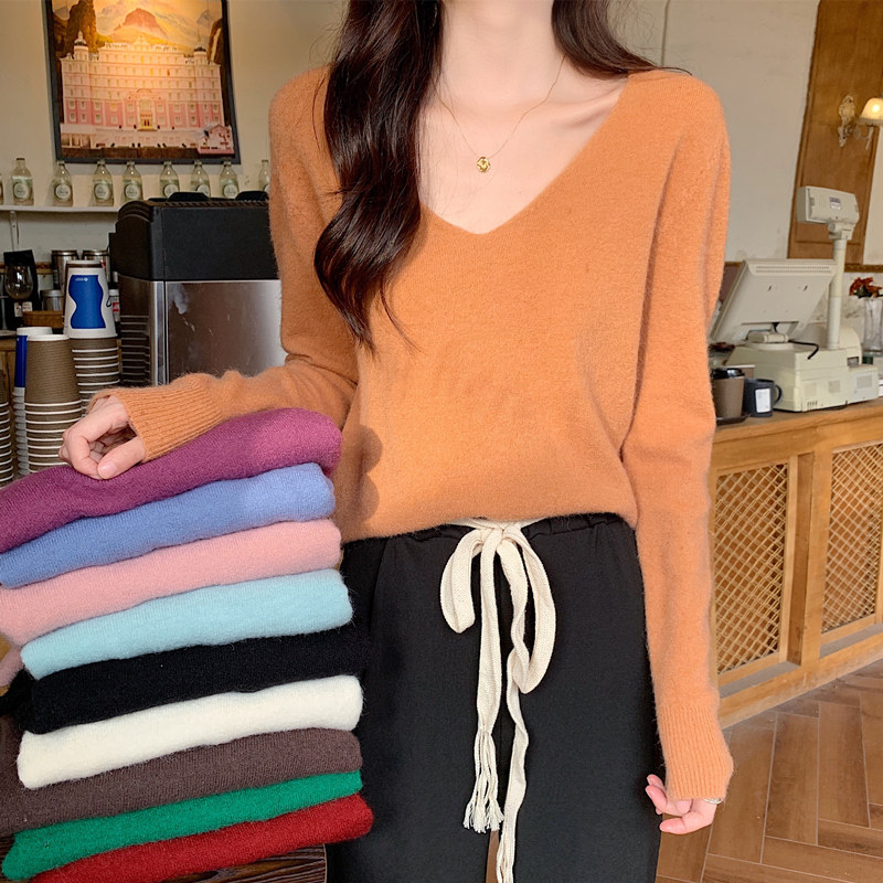 2021新款宽松加厚v领长袖打底针织衫上衣爆款洋气内搭毛衣女秋冬|msdalam kategori Butik wanita / wanita, sweater - dari Buy2taobao.com untuk memberikan perkhidmatan ejen Taobao profesional membeli