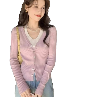 设计感小众假两件针织毛衣女秋冬