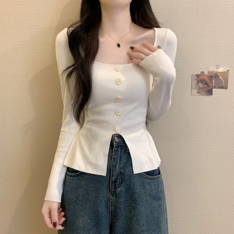 春秋2025新款内搭修身打底衫上衣女高级感绝美巨好看方领长袖毛衣