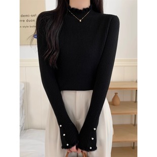 黑色针织毛衣女秋冬2025新款高级设计感修身内搭半高领打底衫上衣