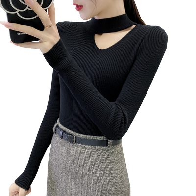 洋气镂空半高领毛衣女长袖打底衫