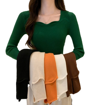 秋冬新款法式方领内搭毛衣女长袖