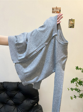 慵懒风单排扣针织开衫女春秋冬韩系松弛感宽松外搭毛衣短外套上衣